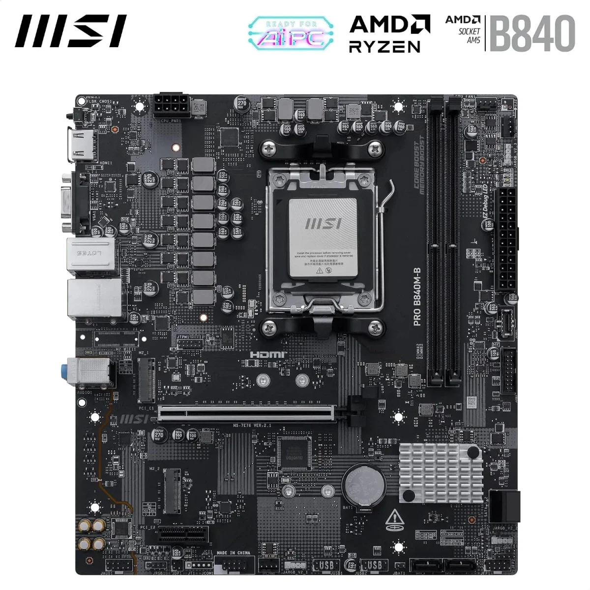MSI PRO B840M-B Micro-ATX AM5 DDR5 Motherboard with M.2 Gen4 and 2.5G LAN - Image 3