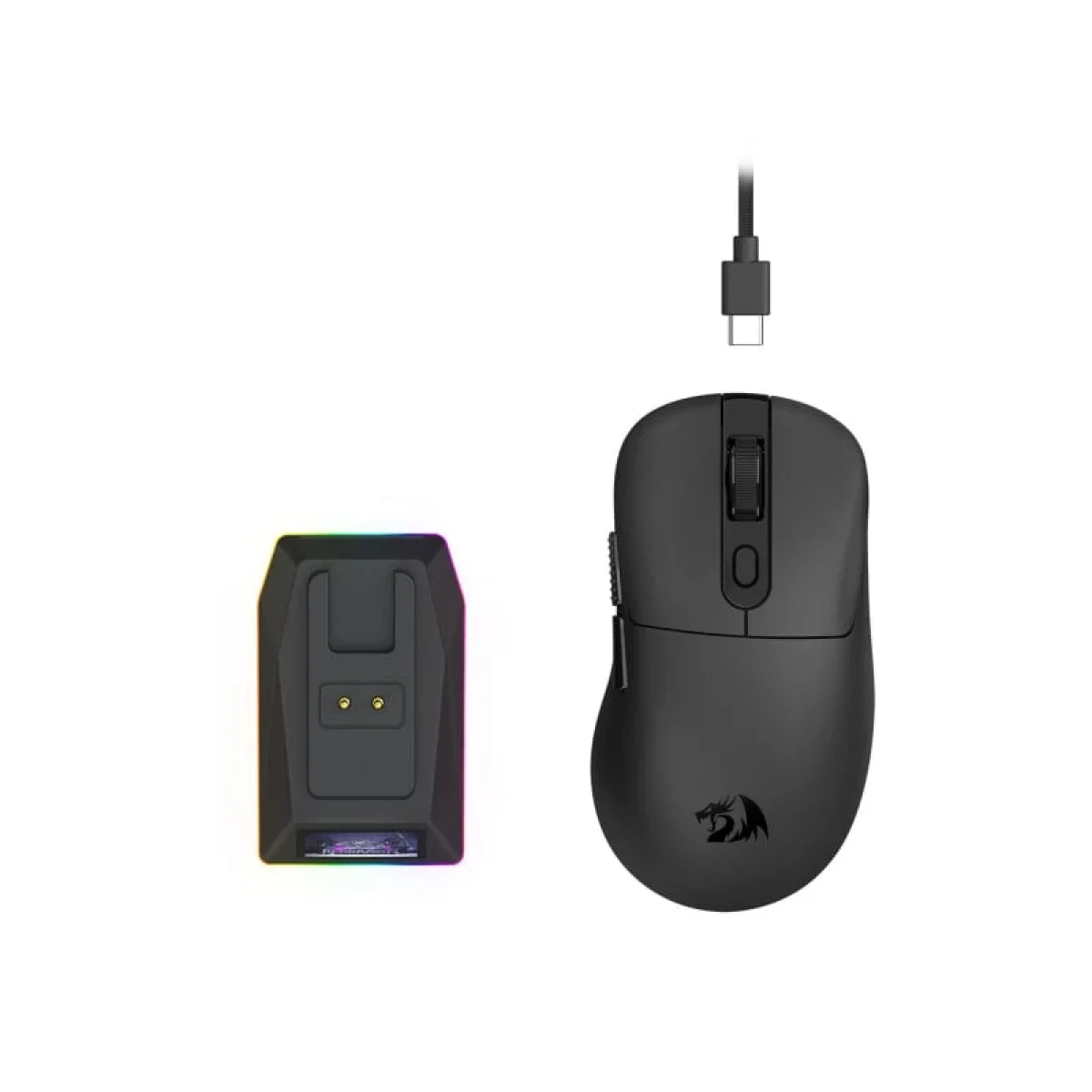ماوس ألعاب Redragon M998 فائق الخفة ثلاثي الاتصال مع قاعدة شحن RGB ومستشعر PAW3950 ودقة 30000 DPI، أسود - Thumbnail 2