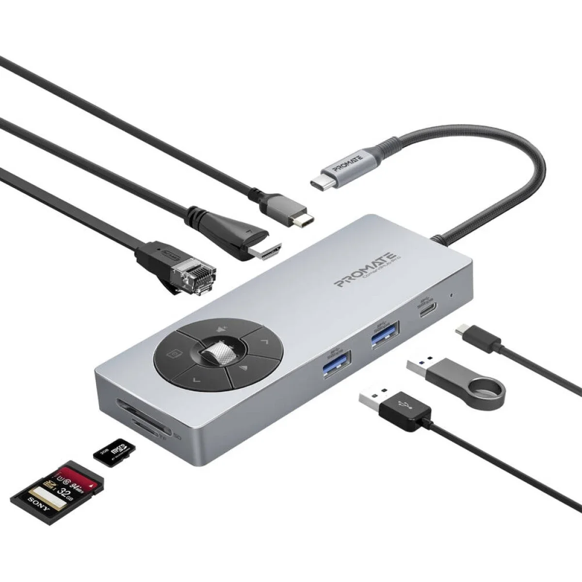 موزع USB-C متعدد المنافذ Promate Comandhub-Pro 14 في 1 مع 100W PD وHDMI بدقة 4K 60Hz وإيثرنت 1Gbps، رمادي - Image 1