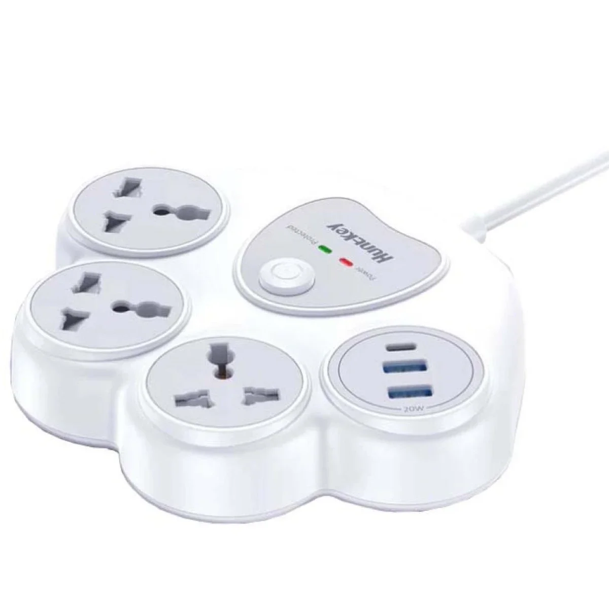 Huntkey SZN307C Charge Station F20 Surge Protector with 3 AC Outlets, 2 USB-A & USB-C, 1.5m - White