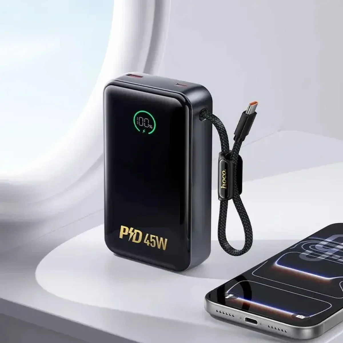 باور بانك HOCO Q54 Shine سعة 20000mAh بشحن PD45W رمادي معدني - Image 6