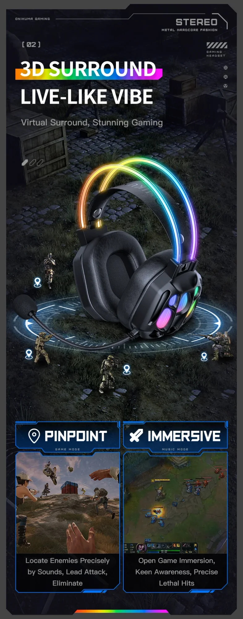 ONIKUMA X89 Gaming Headset with 3.5mm Jack, Surround Sound and RGB Lighting - Black - Thumbnail 12