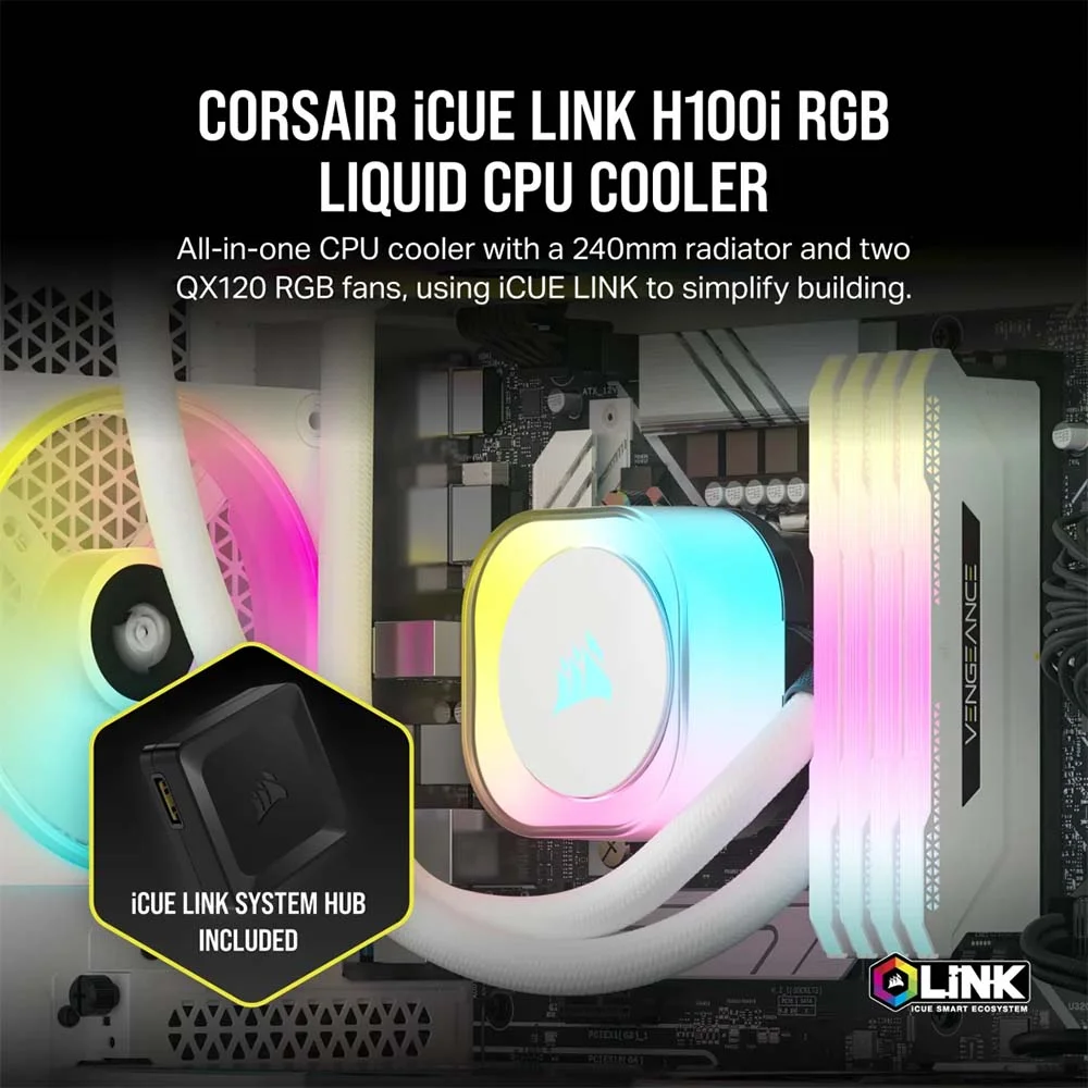 مبرد معالج مائي Corsair iCUE LINK H100i RGB مقاس 240 ملم أبيض CW-9061005-WW - Image 2