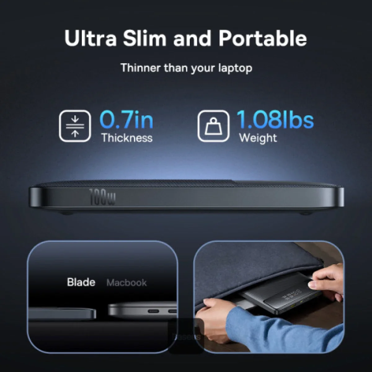 Baseus Blade H1 Lite 20000mAh 100W Fast Charging Power Bank with Type-C Cable, 4 Ports, Black - Thumbnail 9