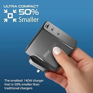 Promate GaNCharge-140W 140W 3-Port USB-C GaN Charger, Black - Thumbnail 15