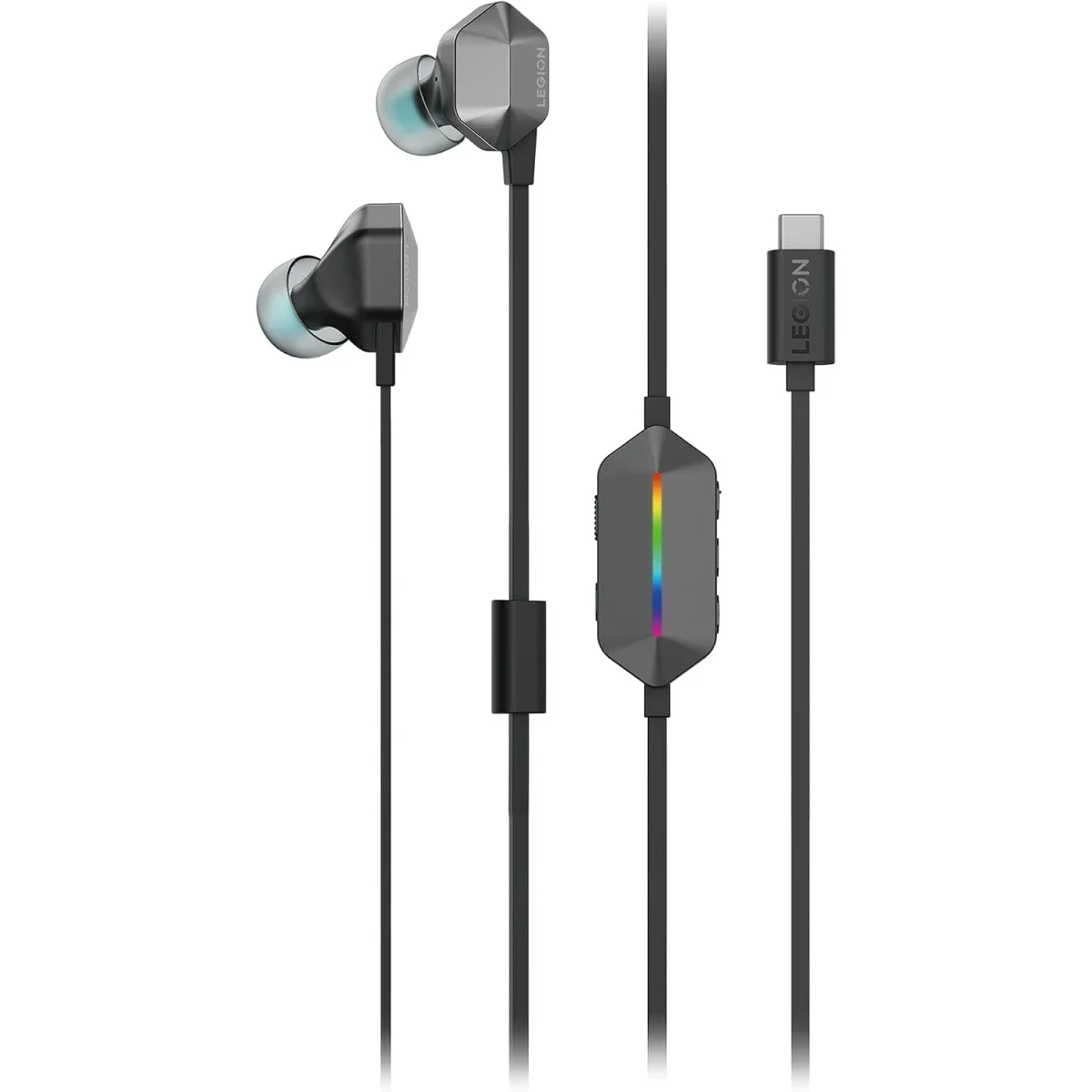 سماعات أذن للألعاب Lenovo Legion E510 RGB بمنفذ USB-C وصوت محيطي 7.1 وHi-Res ووحدة تحكم سلكية بإضاءة RGB للكمبيوتر والتابلت والهاتف