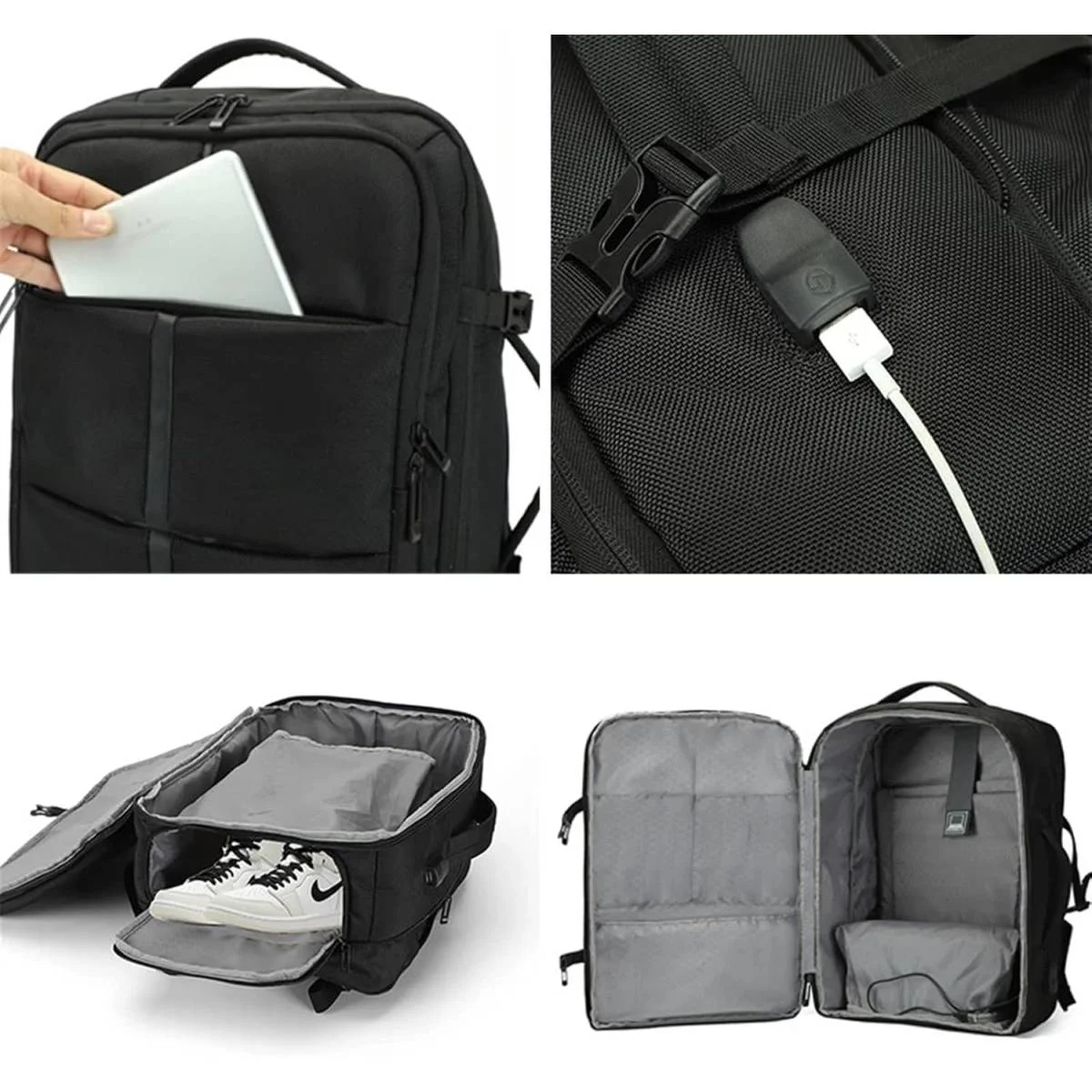 حقيبة ظهر DTBG D-8212WG للابتوب قابلة للتوسعة مع شحن USB حتى 17.6 إنش، رمادي - Image 4