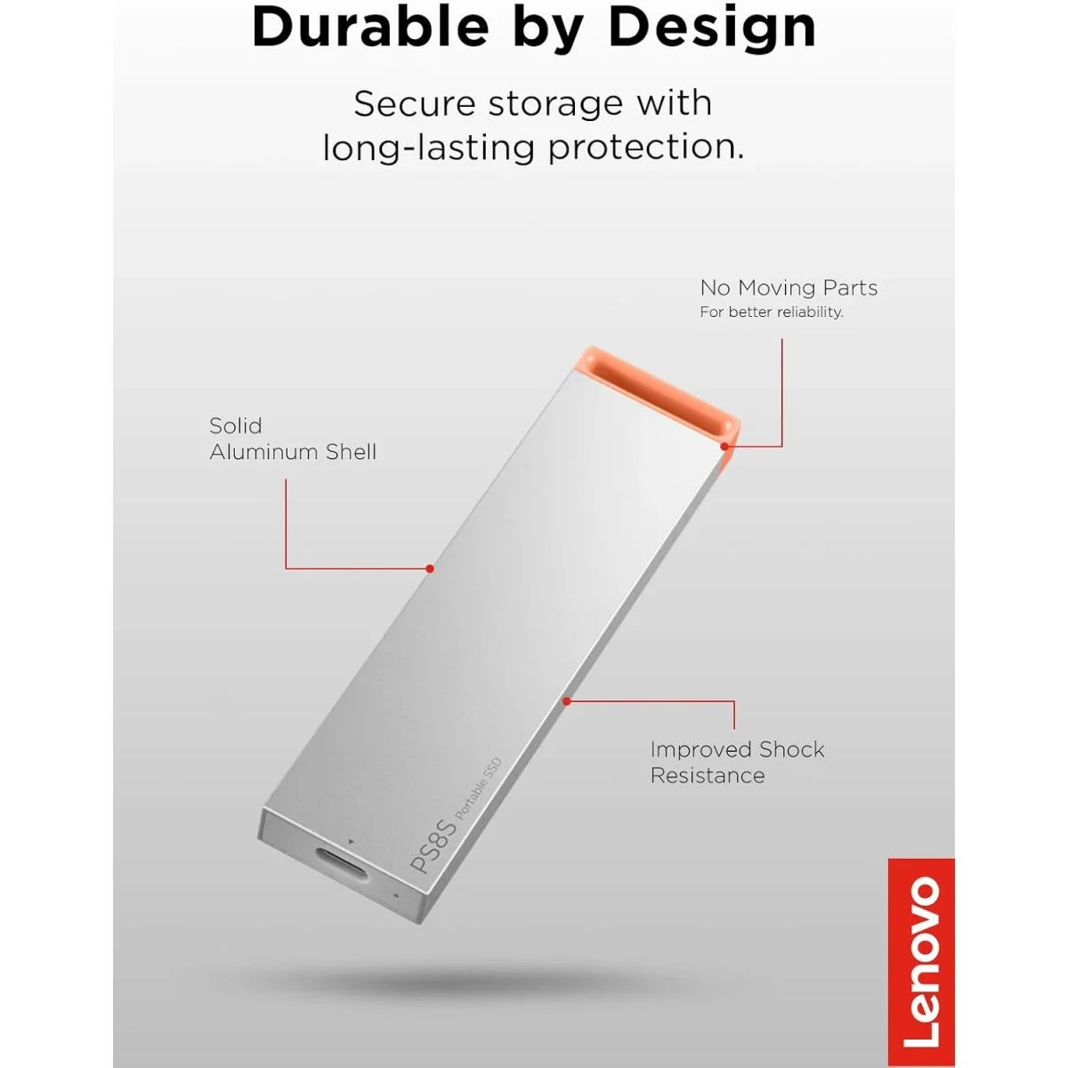 وحدة تخزين SSD محمولة Lenovo PS8S بسعة 1TB وUSB 3.2 Gen 2 - رمادي بارد - Image 4