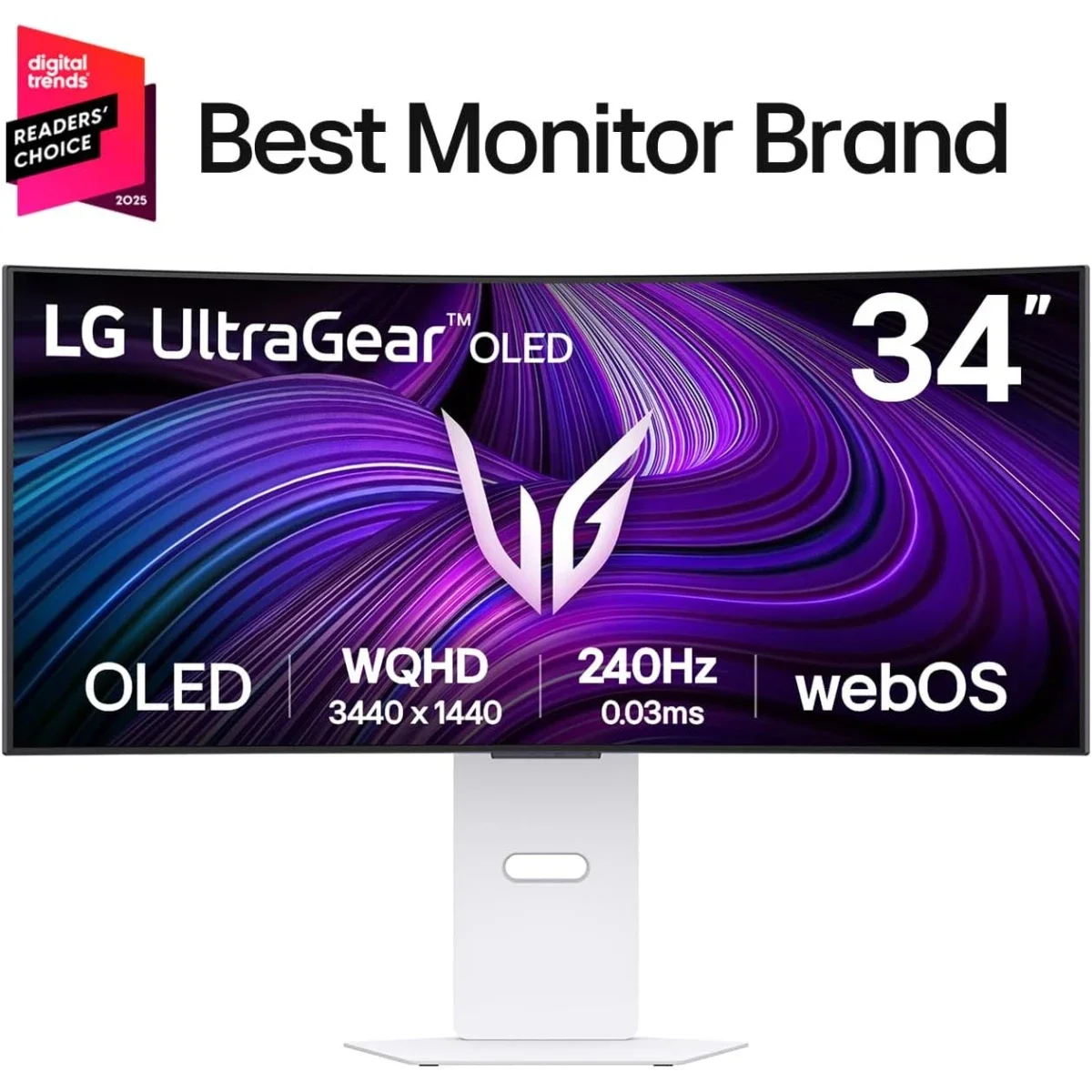 شاشة ألعاب LG 34GX90SA UltraGear Smart منحنية OLED مقاس 34 إنش، WQHD، 240 هرتز، 0.03 مللي ثانية، أبيض - Image 2