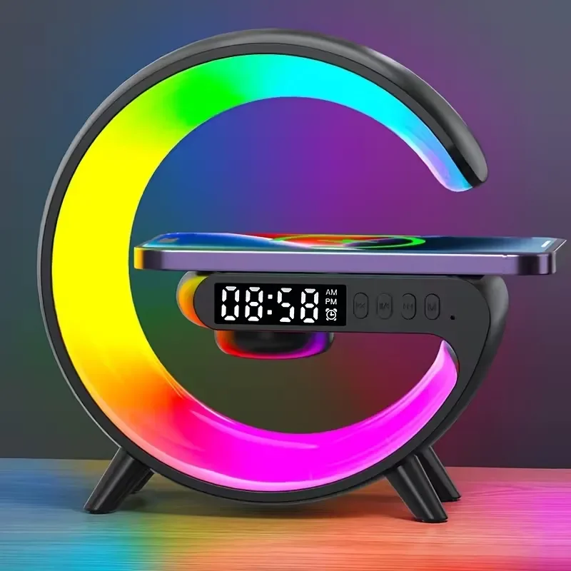 محطة شحن لاسلكي 15W مع مصباح مكتب RGB وسماعة بلوتوث – حجم كبير
