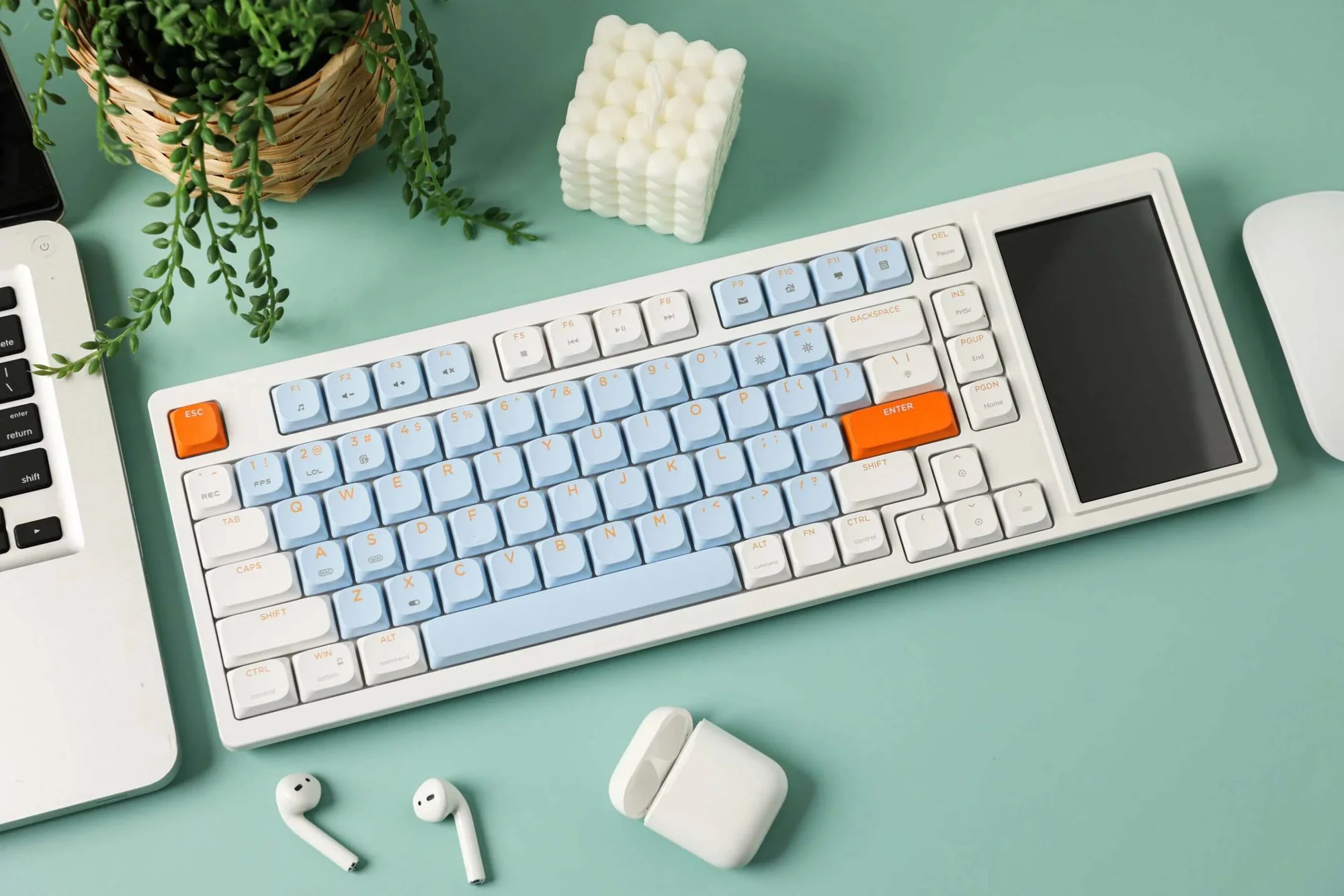 AJAZZ AK815 Mechanical Keyboard with Screen, Red Switches & DIY RGB – White, Blue & Orange - Image 11