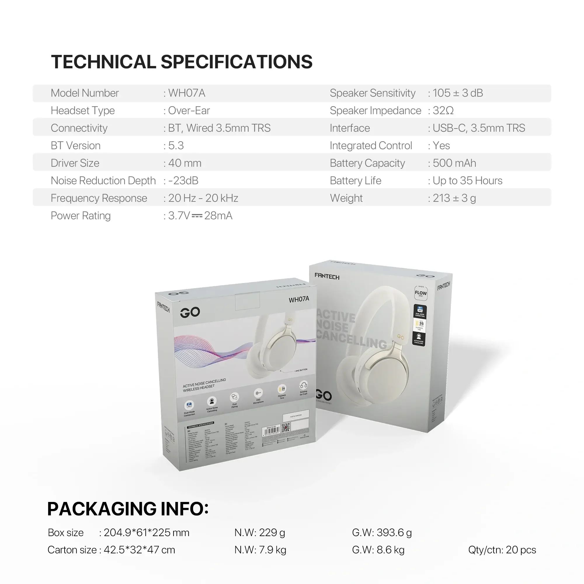 Fantech WH07A GO FLOW ANC Wireless Headset White - Image 7