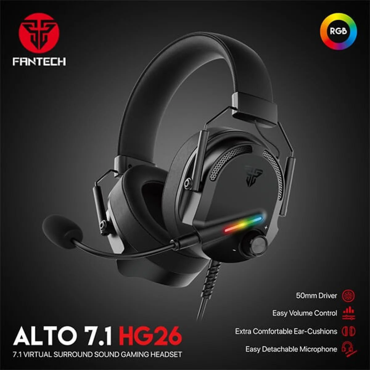 سماعة ألعاب Fantech ALTO HG26 سلكية USB بصوت محيطي افتراضي 7.1 وإضاءة RGB