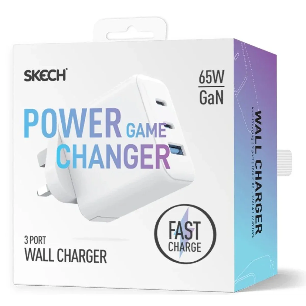 Skech 65W GaN 3-Port Wall Charger with Dual USB-C & USB-A - White - Image 5