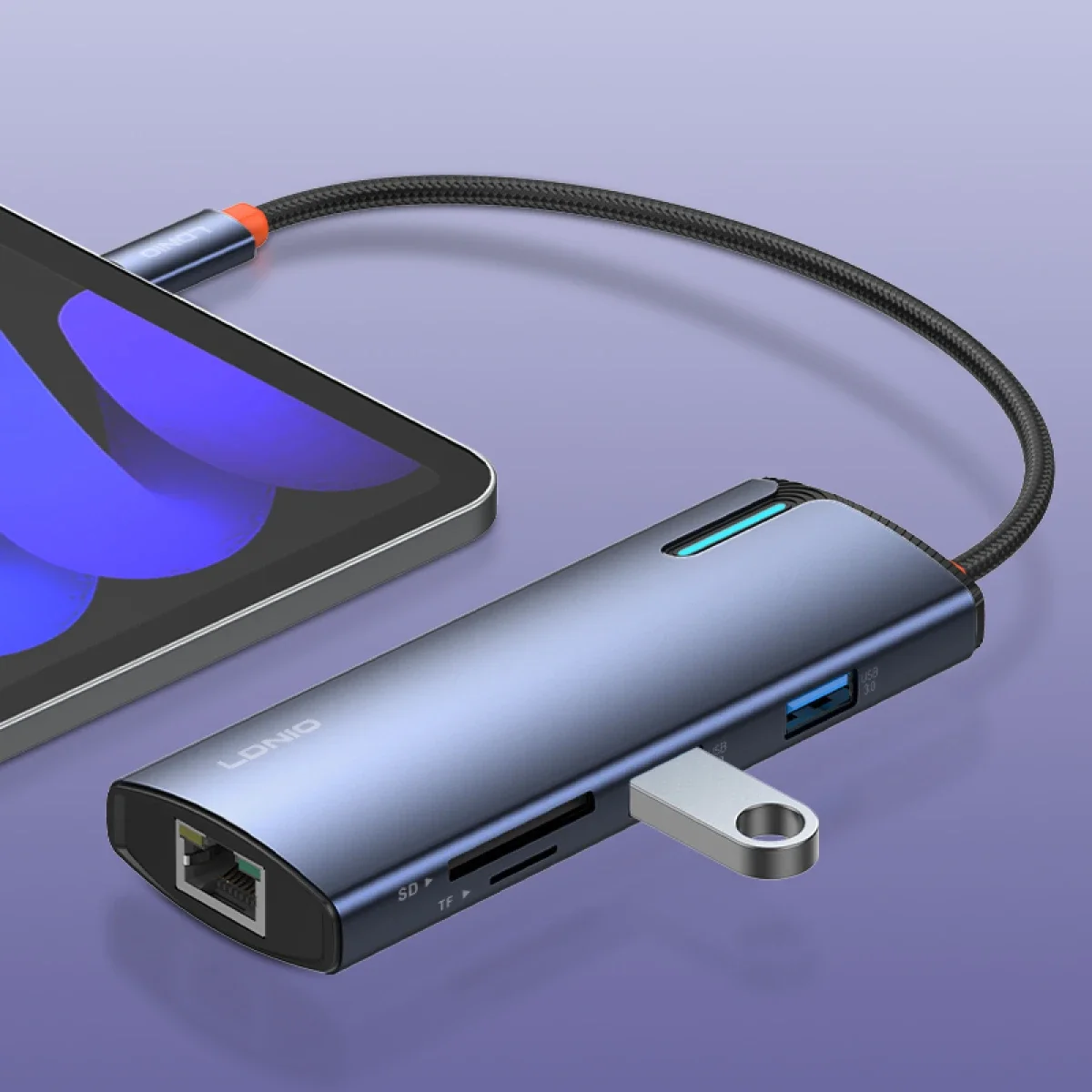 محطة إرساء LDNIO DS-18H ‏8 في 1 بمنفذ USB-C مع 100W PD و4K HDMI وRJ45 وSD/TF - رمادي - Thumbnail 4