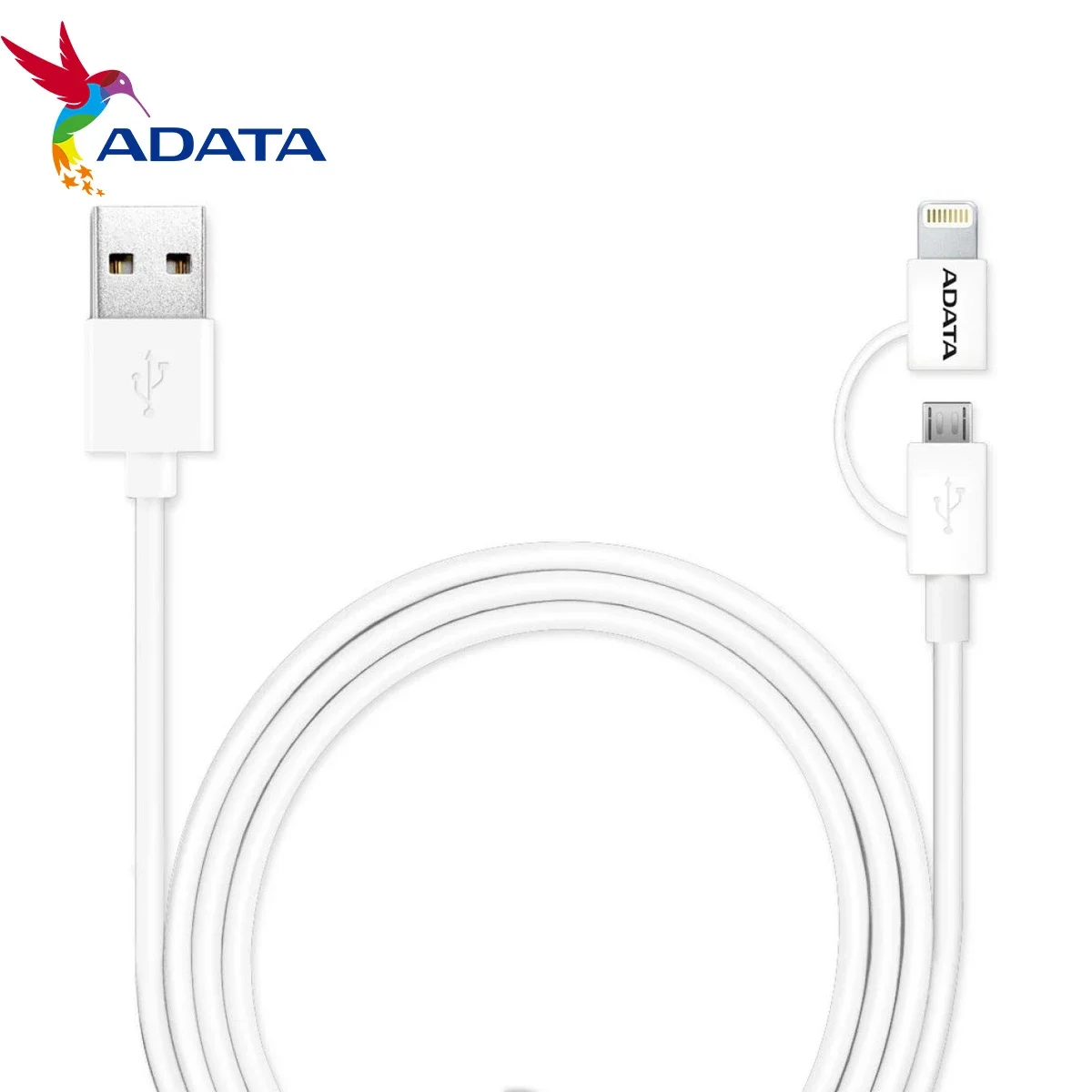 كابل ADATA AMFI2IN1100CMCWH معتمد MFi ‏2 في 1 لايتنينج ومايكرو USB، أبيض