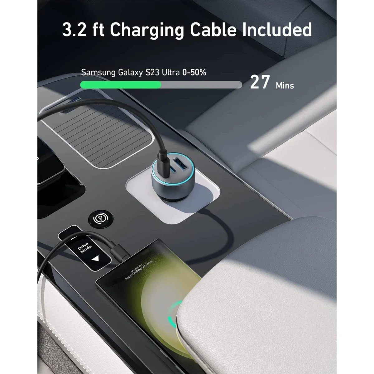 Anker 67W 3-Port USB-C Car Charger with 0.91m USB-C to USB-C Cable - Black - Thumbnail 5