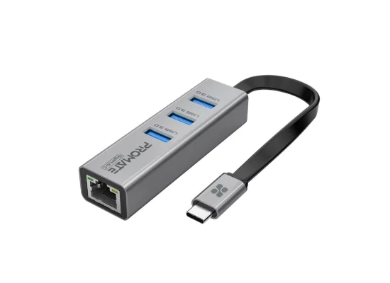 محول هب متعدد المنافذ Promate GigaHub-C USB-C مع إيثرنت 1000Mbps و3 منافذ USB 3.0 وسرعة 5Gbps - Thumbnail 5