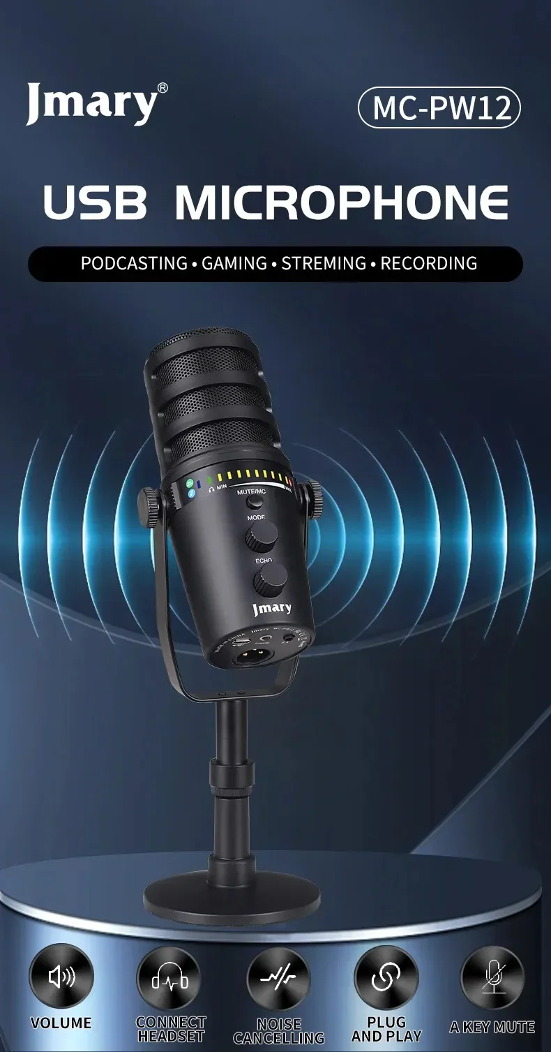 Jmary MC-PW12 USB Cardioid Desktop Microphone with Mute & Zero-Latency Monitoring - Image 13