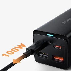 شاحن مكتبي Baseus GaN3 Pro GaN بقوة 100 واط و4 منافذ، 2 USB-C و2 USB-A، أسود - Thumbnail 12