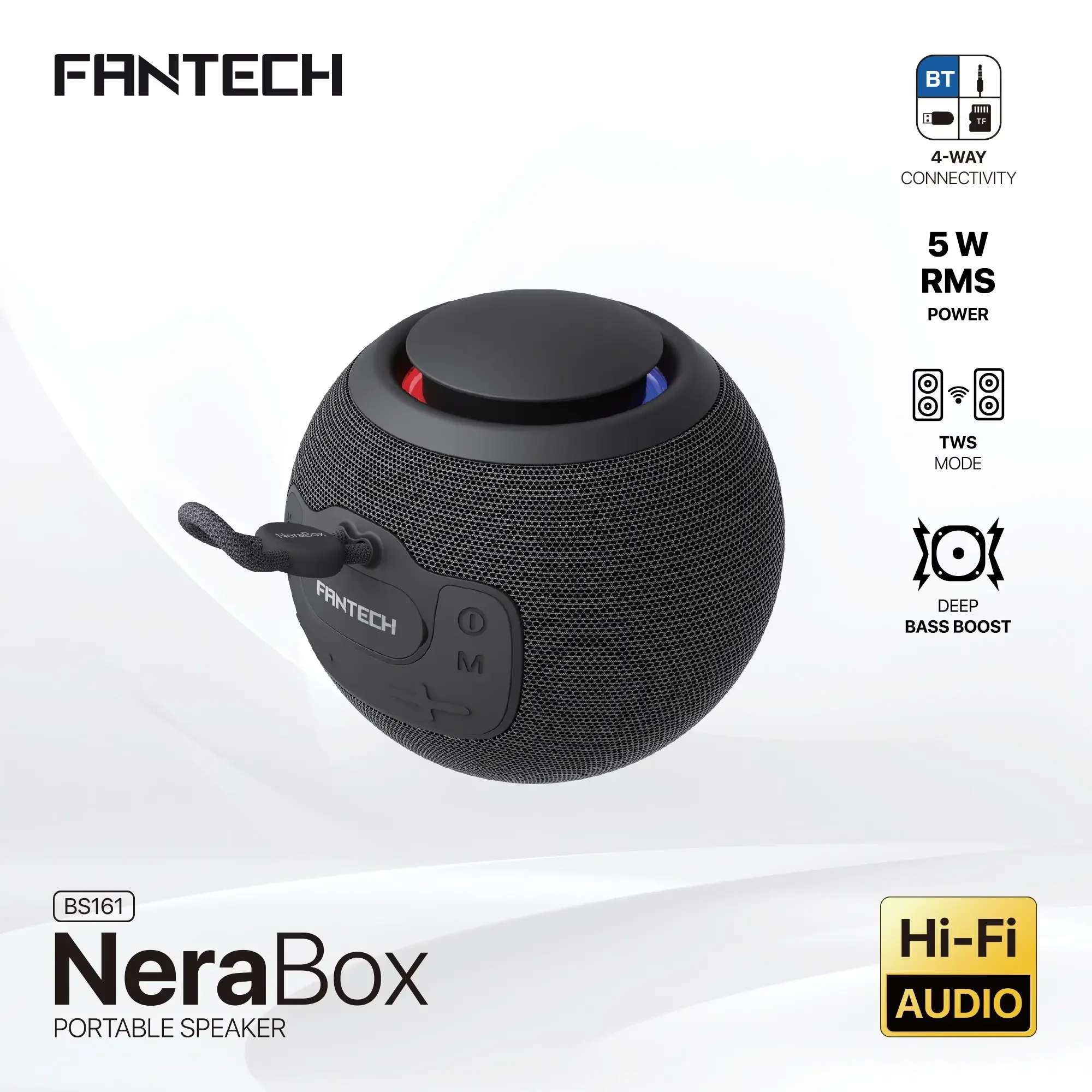 سماعة لاسلكية بلوتوث محمولة و بطارية تدوم حتى 10 ساعات مع صوت عميق Fantech NeraBox - Thumbnail 3