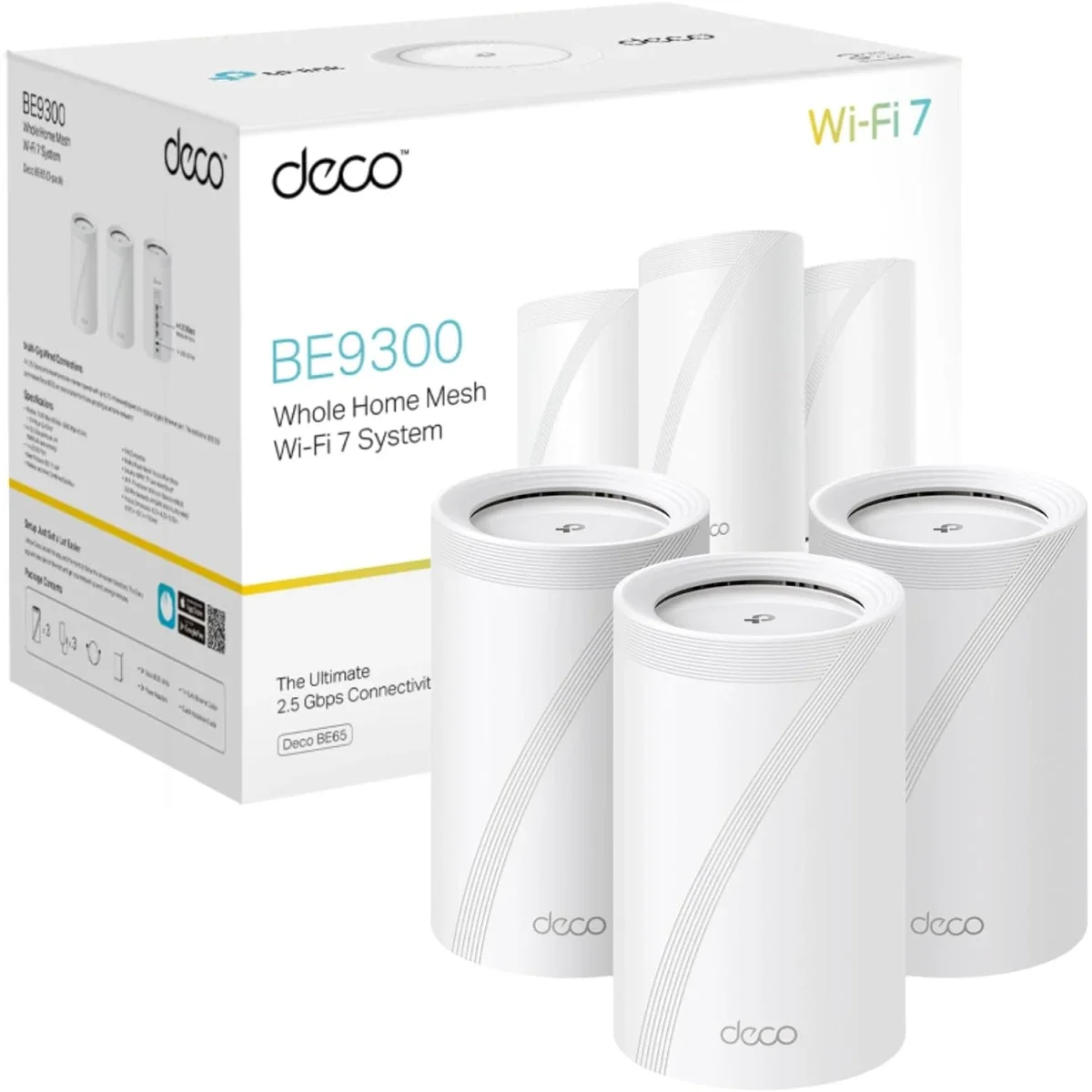 نظام شبكي Mesh منزلي كامل لتقويه انترنت TP-LINK Deco BE65 BE9300 ثلاثي نطاق Wi‑Fi 7 بسرعه 2.5G عبوه 3 قطع