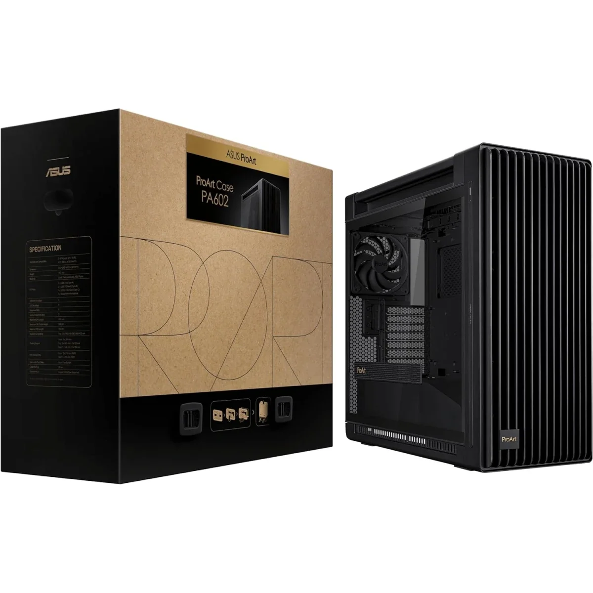 هيكل كمبيوتر Asus ProArt PA602 E-ATX ميد تاور مع دعم رادياتير 420 مم ومراوح مزدوجة 200 مم - Image 1