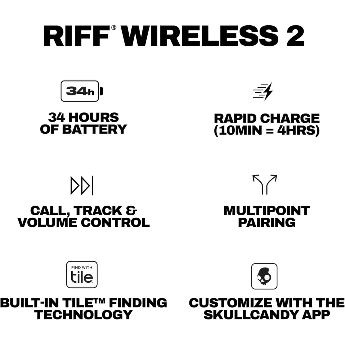 Skullcandy Riff Wireless 2 On-Ear Headphones with Mic, 34-Hour Battery, Black - Thumbnail 2