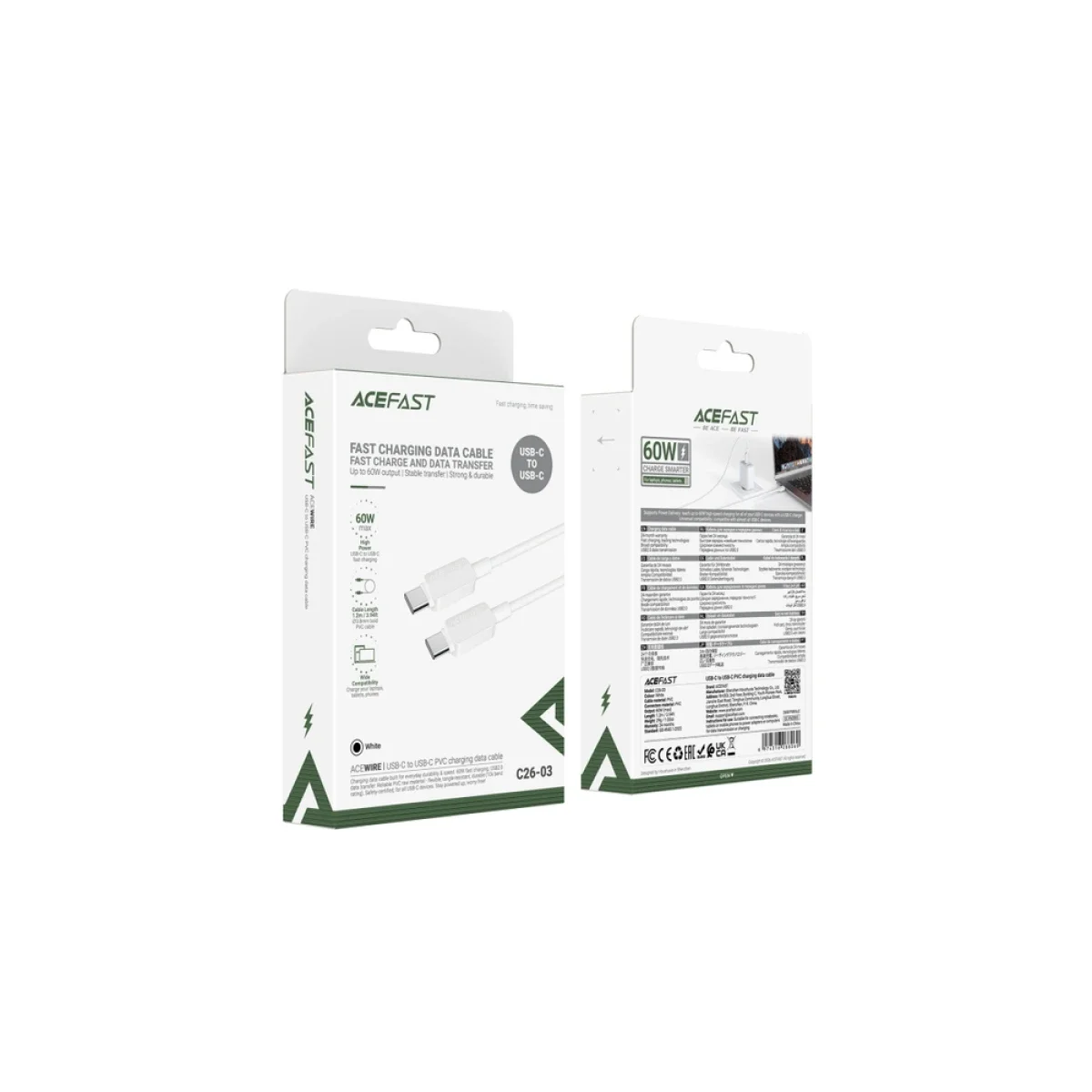 ACEFAST C26-03 60W USB-C to USB-C PVC Charging & Data Cable - White - Image 5