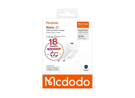 Mcdodo Nano 30 30W Mini GaN USB-C PD Wall Charger - White - Thumbnail 2