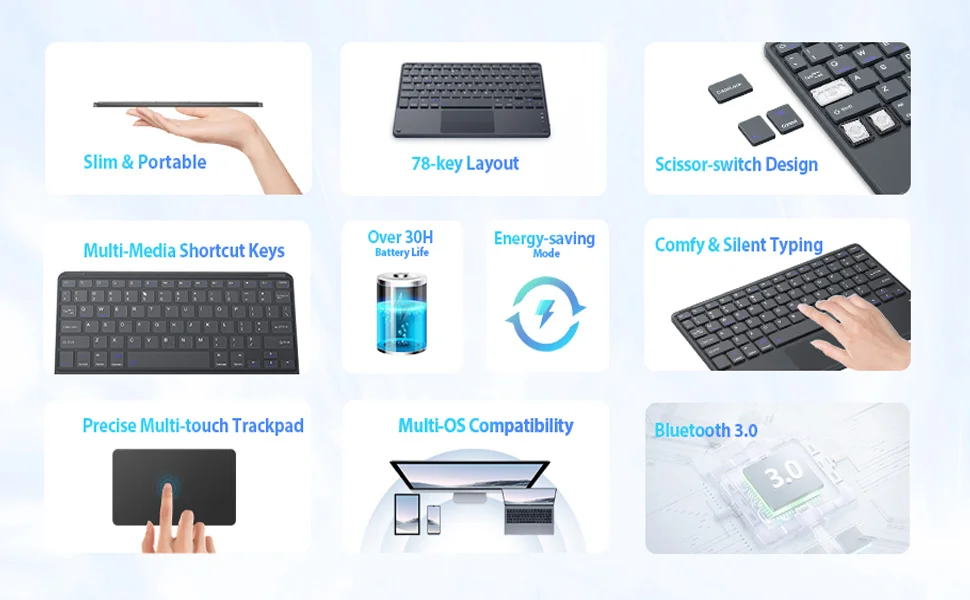 لوحة مفاتيح BlackView K1 بلوتوث مع لوحة لمس وتخطيط QWERTY لأجهزة iOS وAndroid وWindows - Image 10