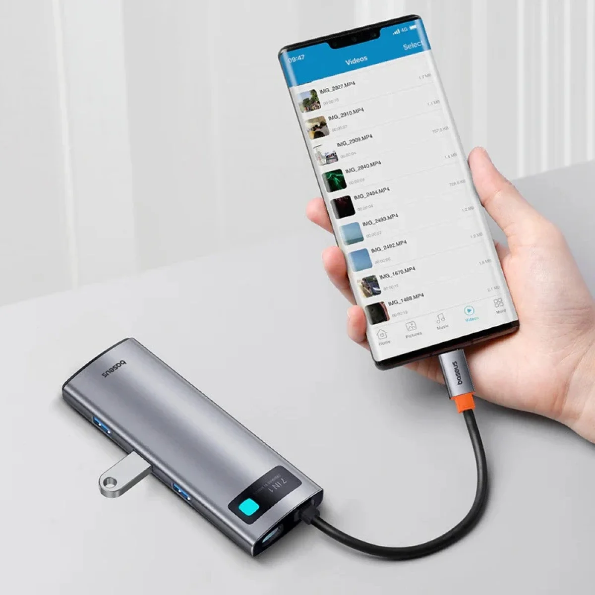 موزع USB-C Baseus Gleam 7 في 1 مع HDMI 4K 60Hz و3x USB 3.0 وPD وSD/TF - Thumbnail 3