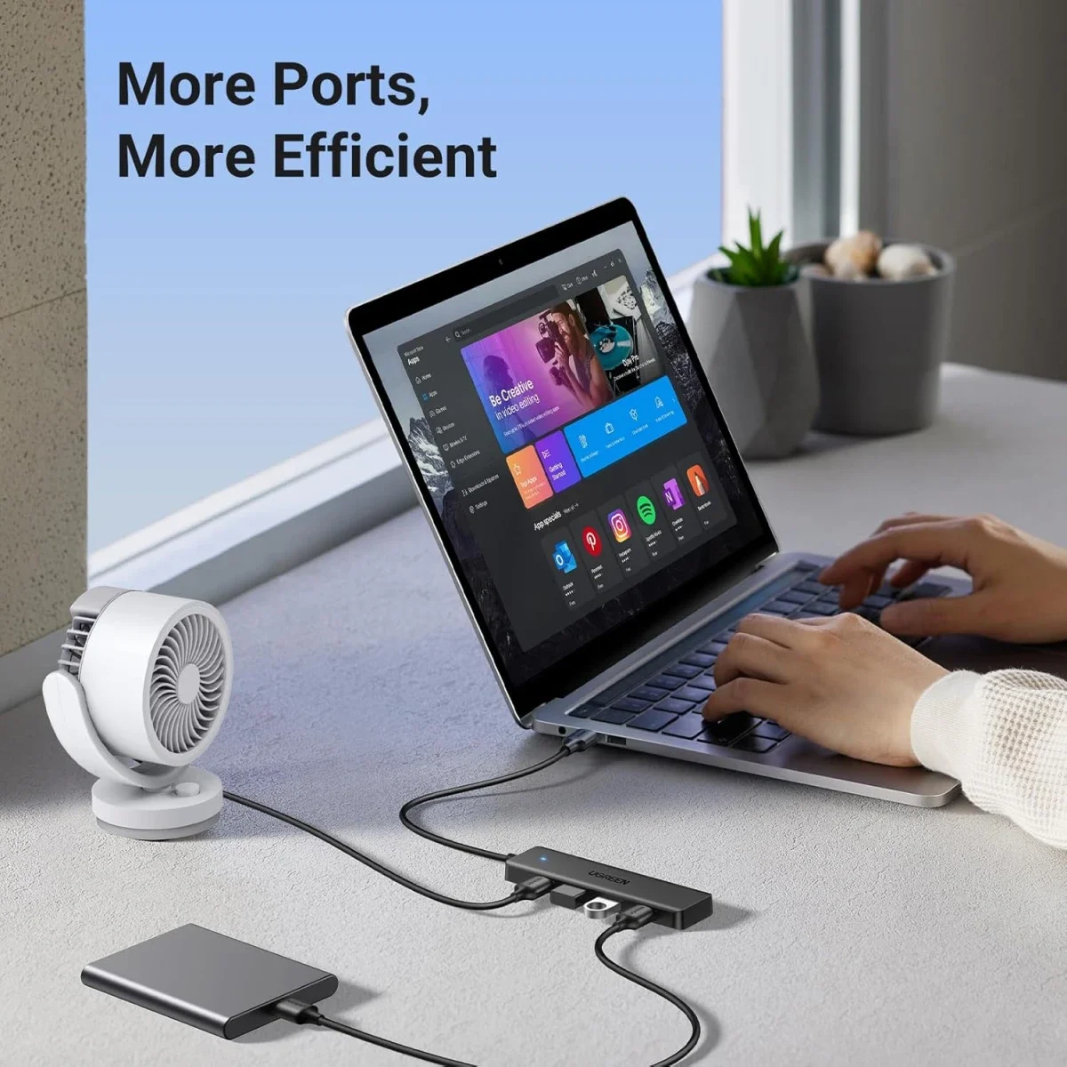 Ugreen USB 3.0 4-Port Ultra-Slim USB-A Hub for Laptop & PC - Thumbnail 2