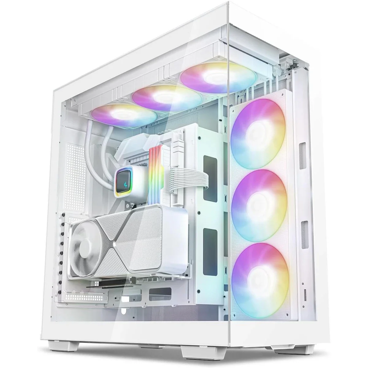 DeepCool CH780 Panoramic Dual-Chamber Full Tower Case with Vertical GPU Mount, Gen 4 Riser Cable, 3x 140mm ARGB Fans - White - Image 1