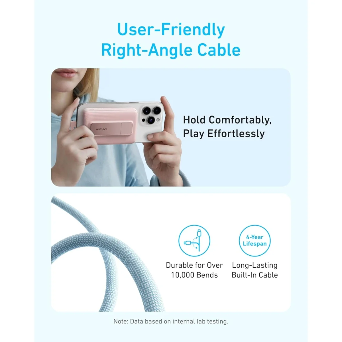 Anker Zolo 10000mAh Magnetic Power Bank with 30W Fast Charging, Built-In USB-C Cable & Stand - Blue - Thumbnail 4