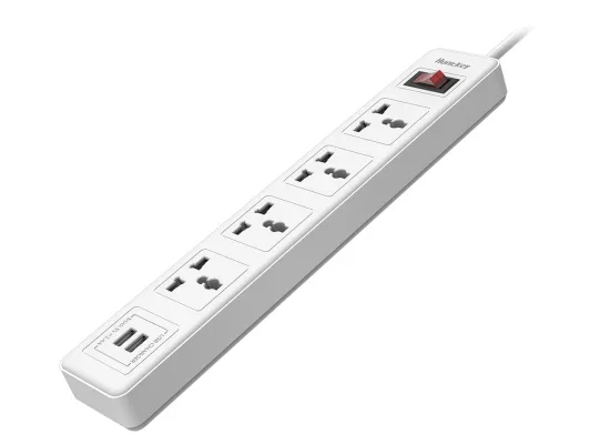 Huntkey SSZ507 Universal Power Strip with 4 Outlets, 2 USB Ports, 3m Cord - White - Thumbnail 5