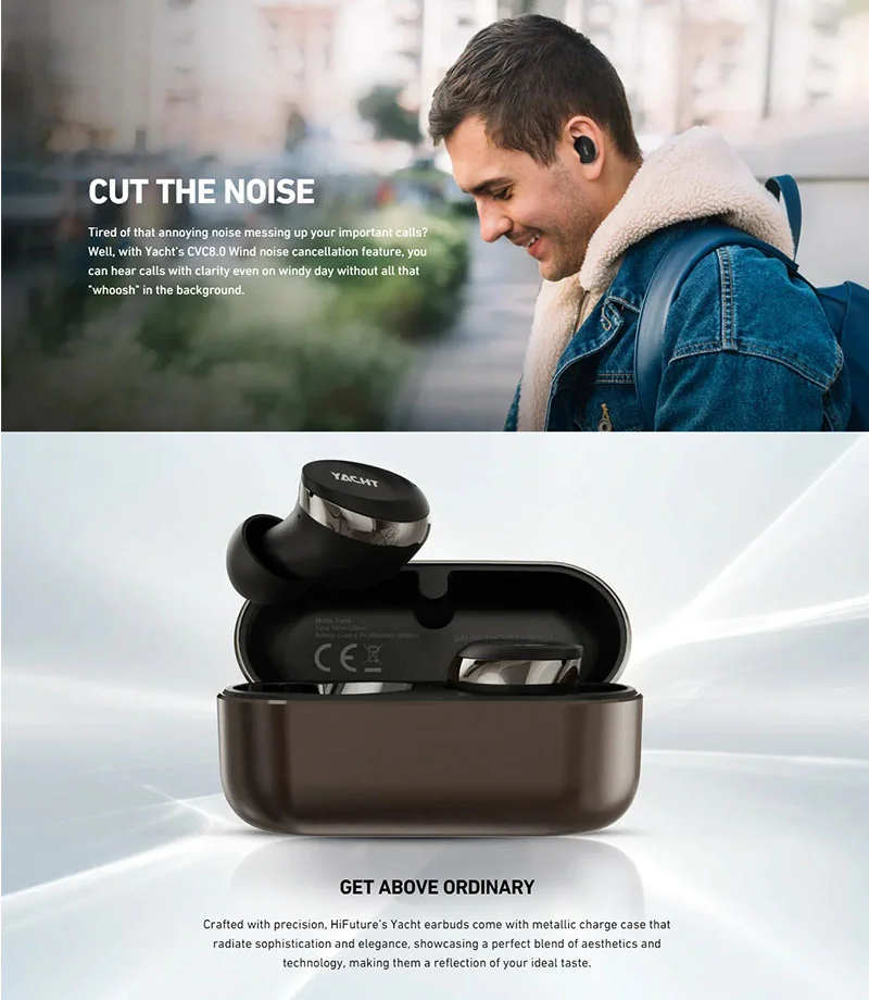 سماعات أذن لاسلكية HiFuture YACHT بتقنية Bluetooth 5.2 وaptX Adaptive وبطارية حتى 20 ساعة - أسود - Image 7