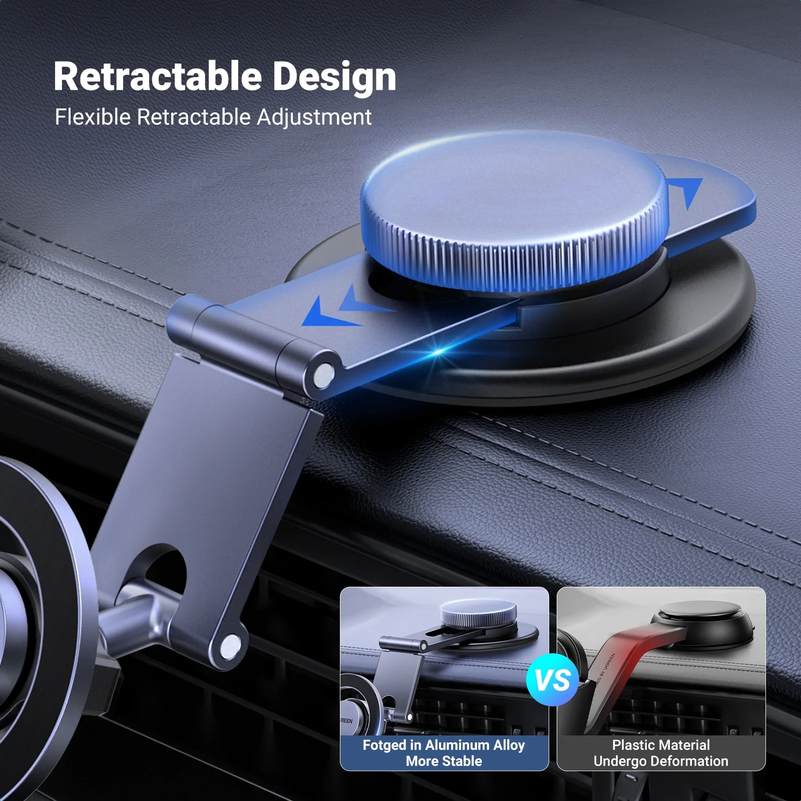 Ugreen 45577 Magnetic Car Phone Holder, 360° Rotation, Retractable Metal Arm - Image 4