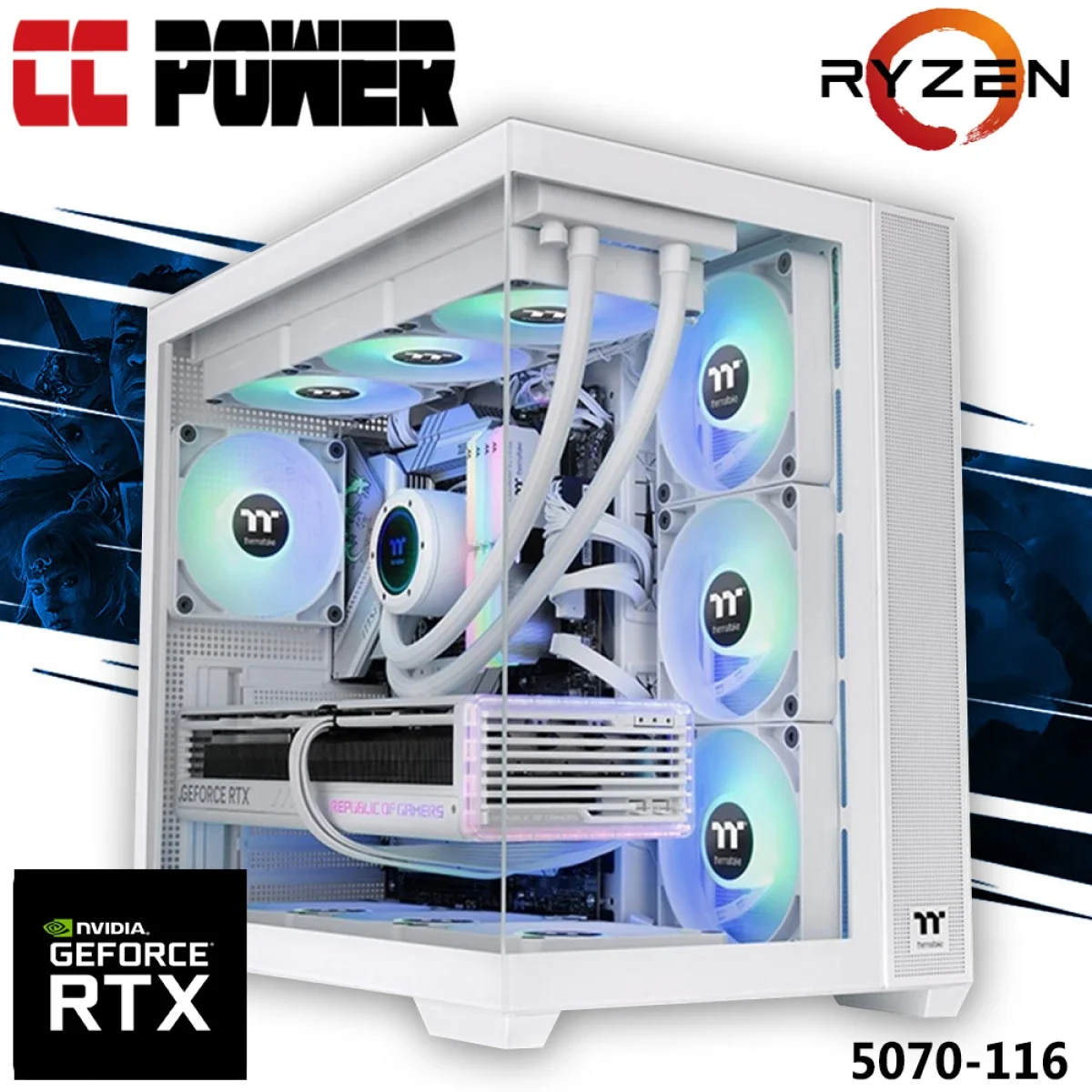 كمبيوتر عاب City Center Computers Power 5070-116 بمعالج AMD Ryzen 9 9900X3D وكرت RTX 5070 وذاكره 32GB DDR5 وSSD سعه 1TB وتبريد سائل