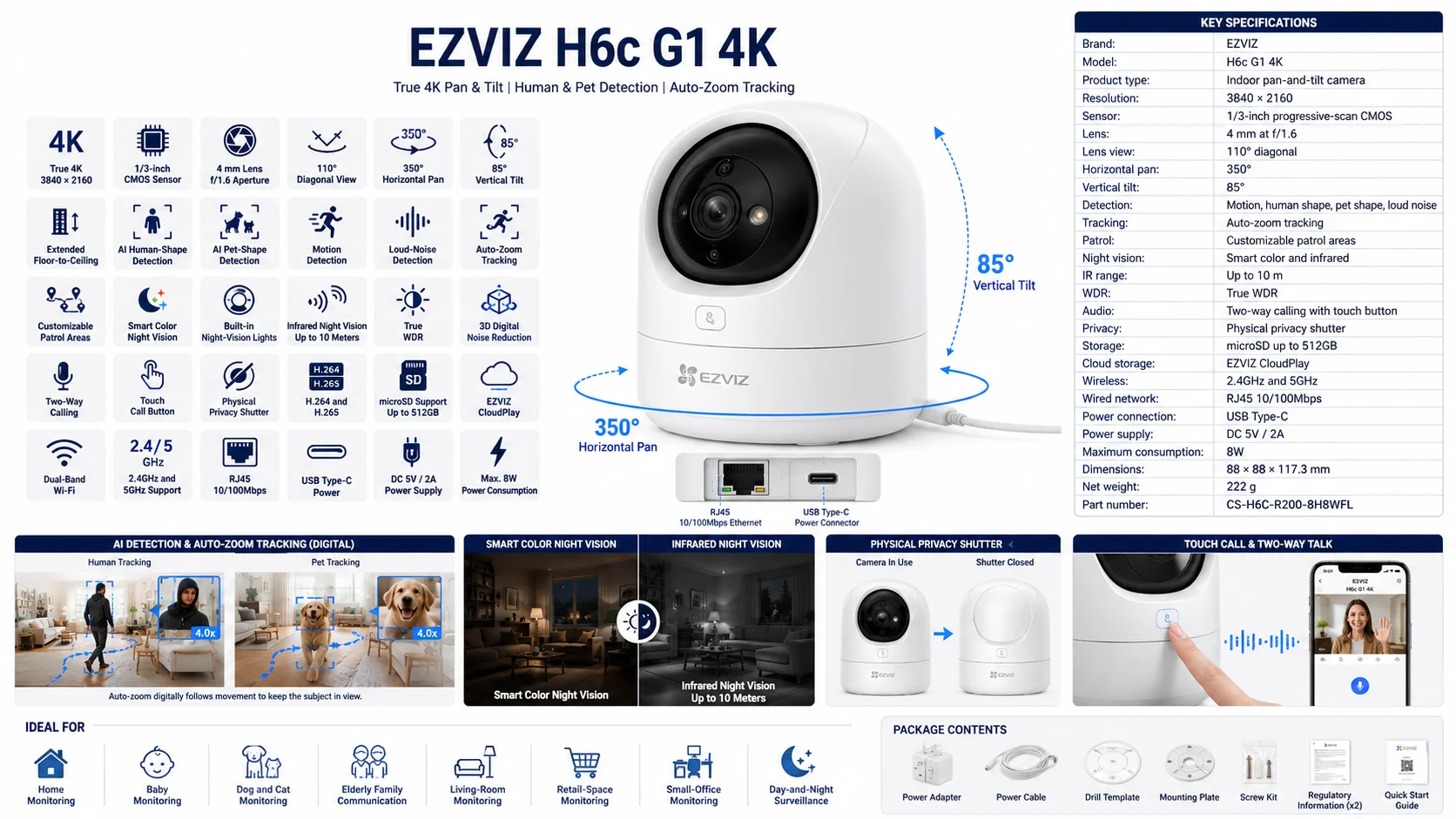 Ezviz H6C G1 4K Indoor Pan & Tilt Wi-Fi Camera with Human & Pet Detection - Thumbnail 10