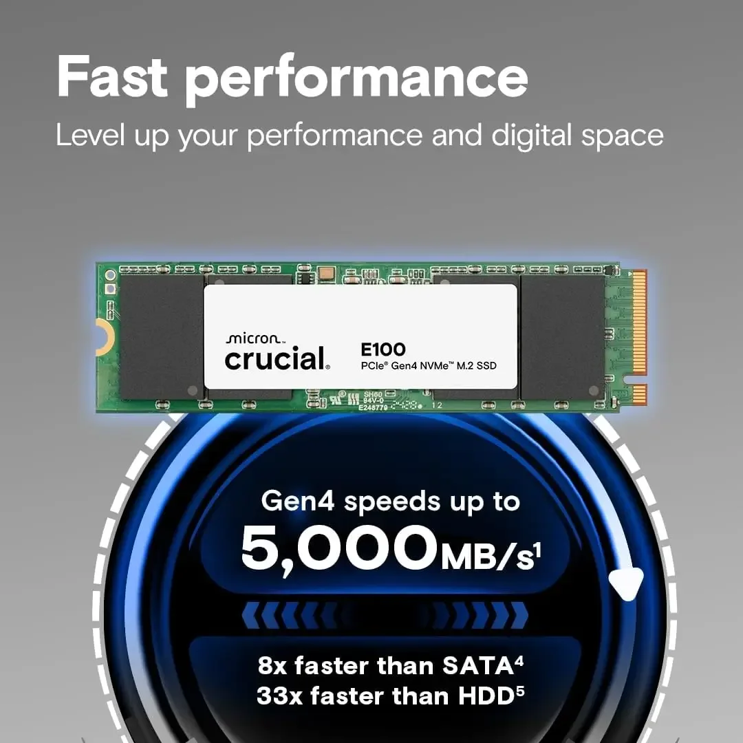 قرص SSD Crucial E100 سعة 2TB بمنفذ PCIe Gen4 NVMe M.2 - Image 3