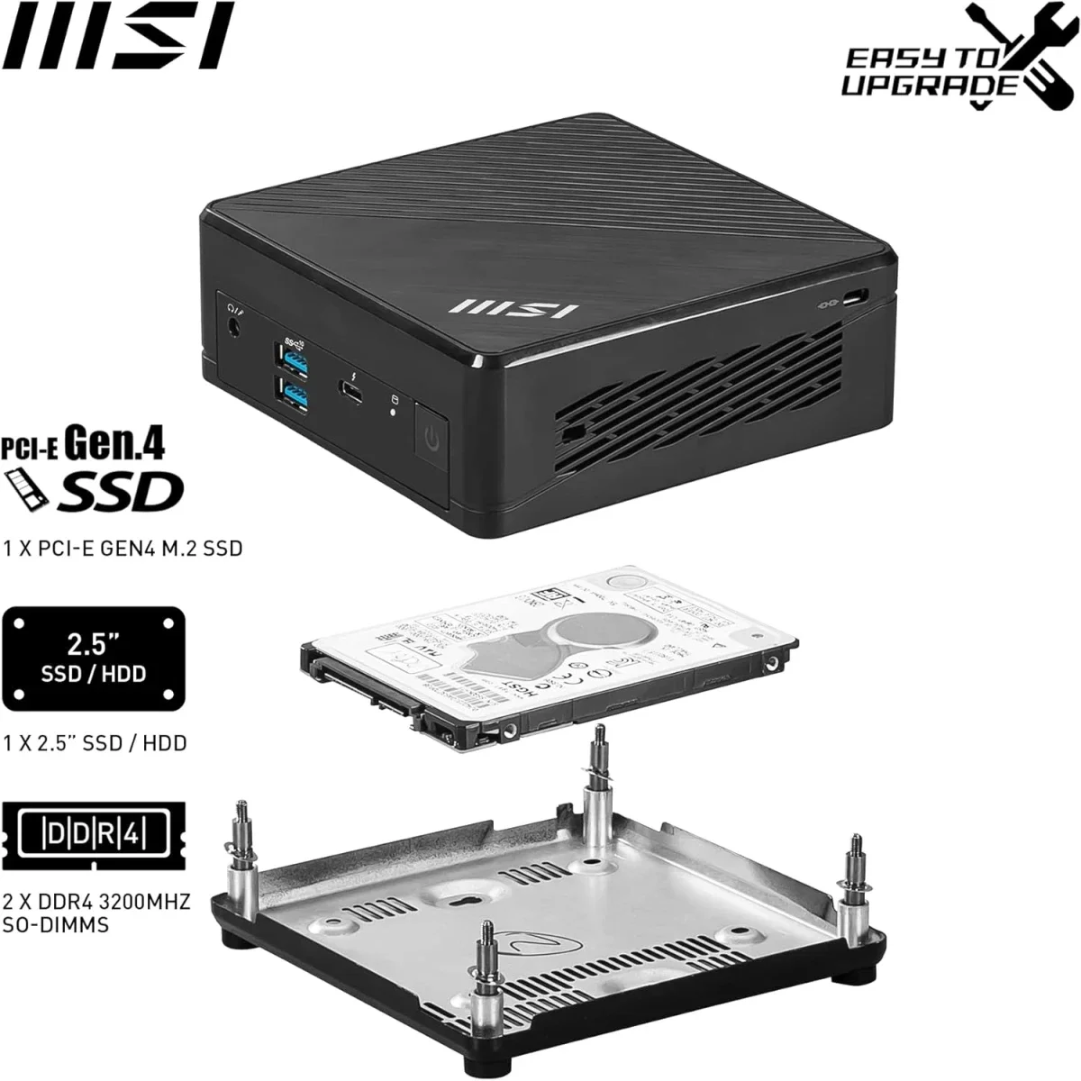 كمبيوتر صغير MSI Cubi N (2023) Barebone سعة 0.7L بمعالج Intel N200 رباعي النواة وDual LAN - Thumbnail 4