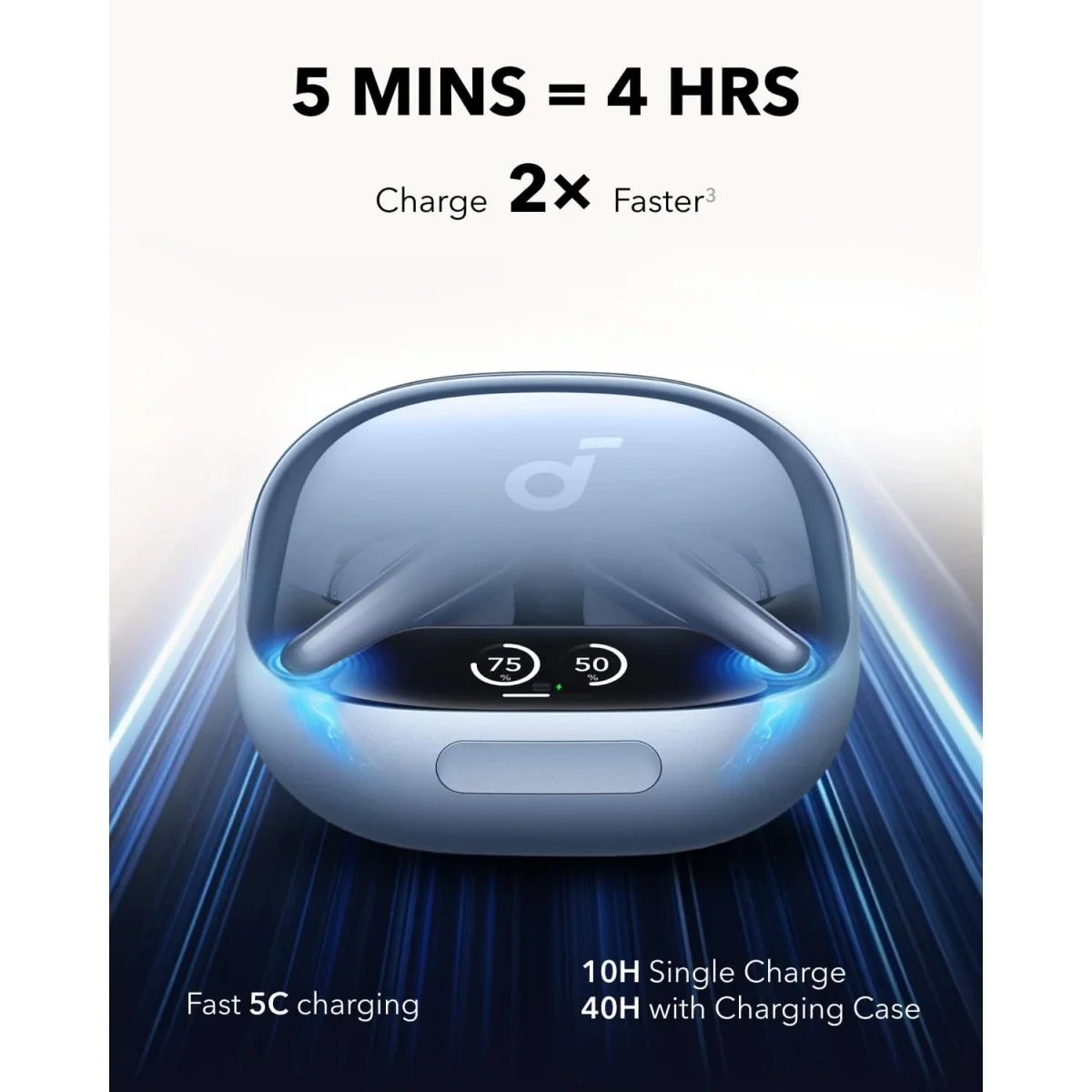 سماعات أذن Anker Soundcore Liberty 4 Pro لاسلكية، إلغاء ضوضاء متكيف بـ7 مستشعرات، شحن أسرع 2×، صوت Hi-Fi ومكالمات بالذكاء الاصطناعي مع 6 ميكروفونات - أزرق - Thumbnail 2