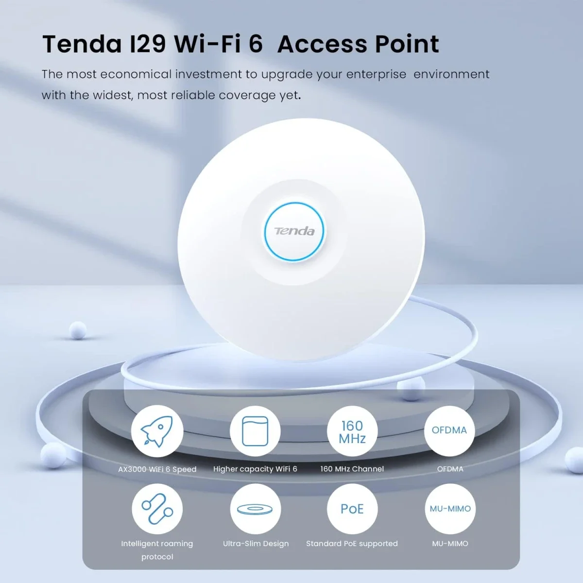 نقطة وصول سقفية Tenda i29 Wi-Fi 6 AX3000 ثنائية النطاق جيجابت لمساحة 500 متر مربع، أبيض - Thumbnail 2