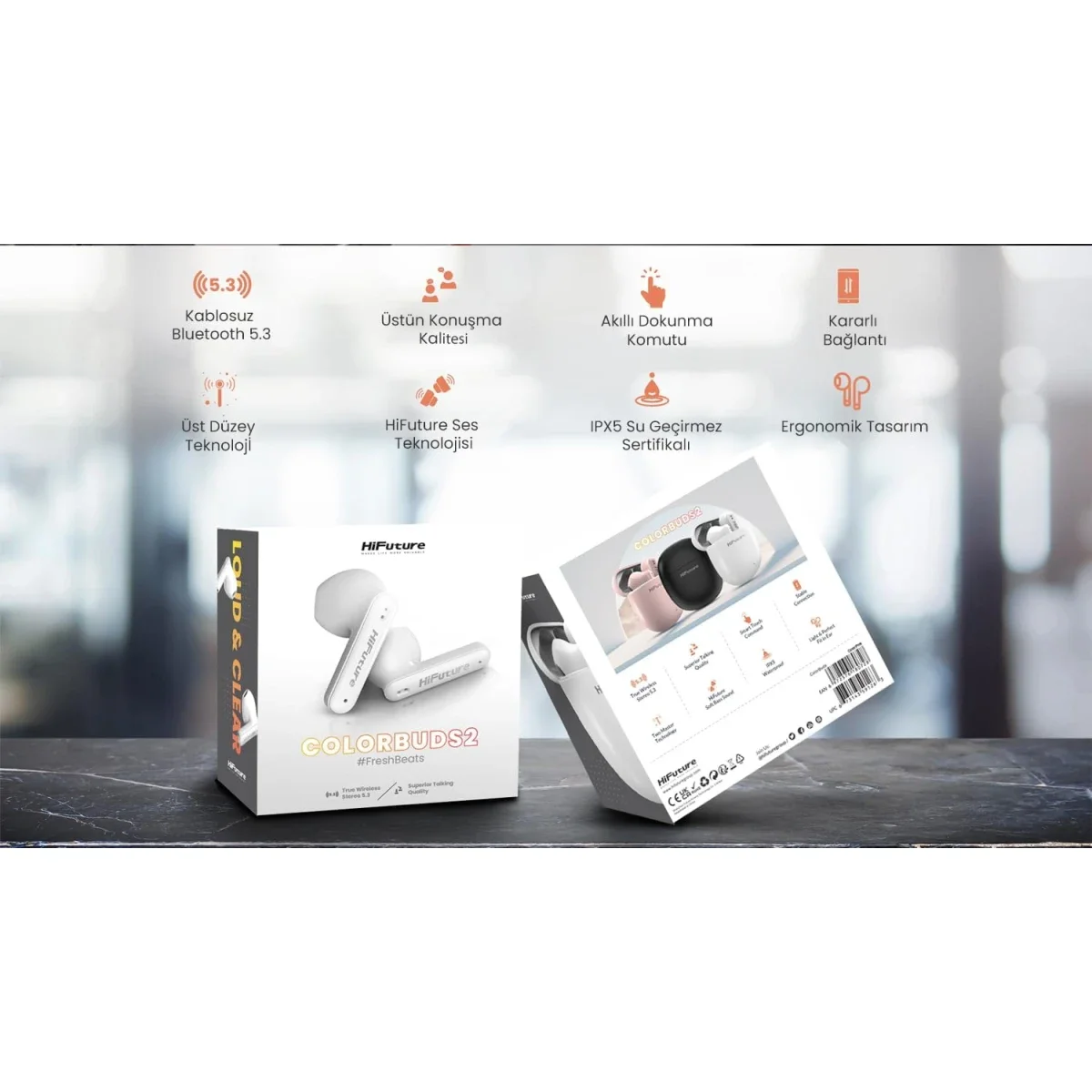 HiFuture ColorBuds2 TWS Wireless Earbuds, Bluetooth 5.3, 20-Hour Playtime, IPX5, Black - Thumbnail 7