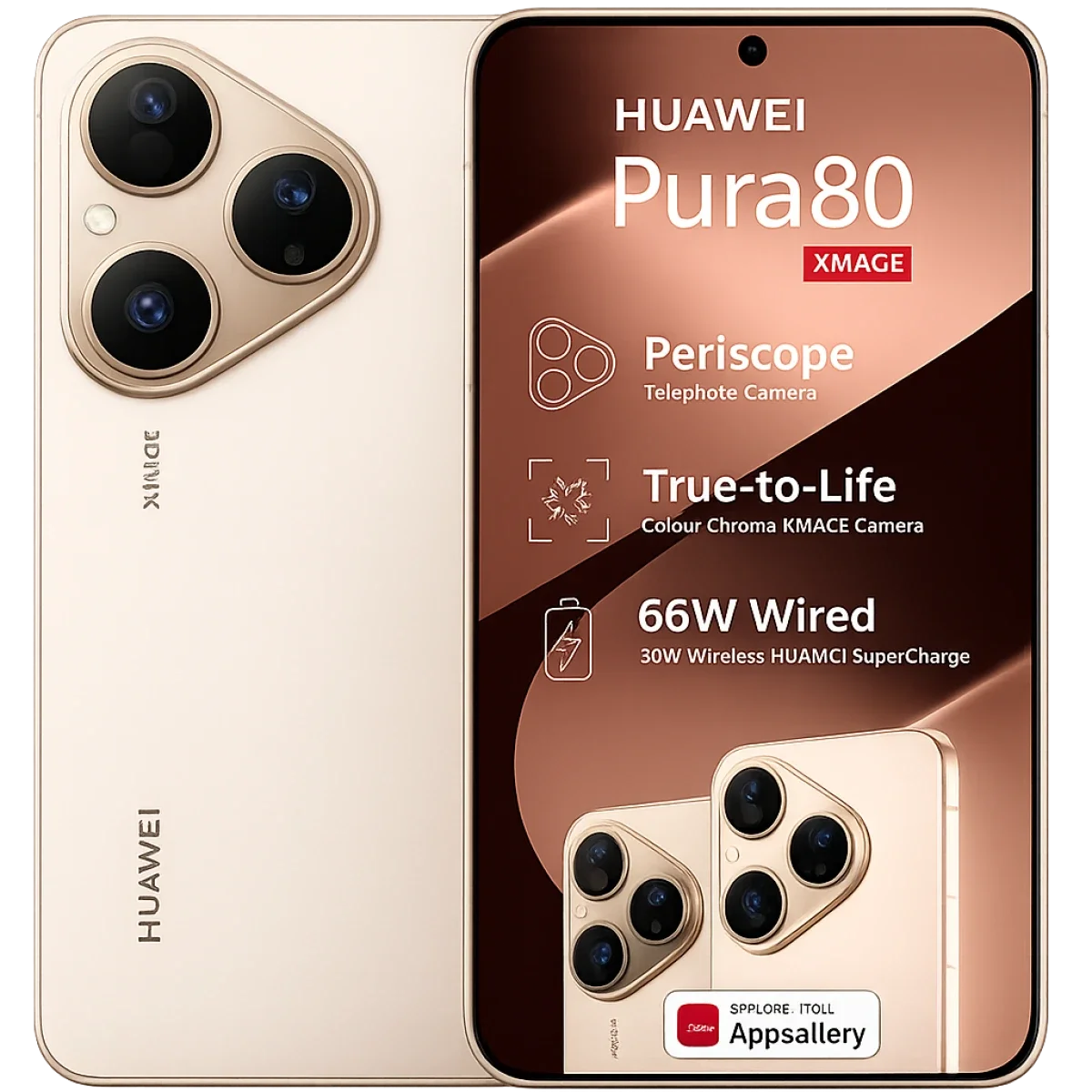 هاتف HUAWEI Pura 80 بشاشة LTPO OLED 120Hz وذاكرة 12GB وسعة 256GB - ذهبي مطفي