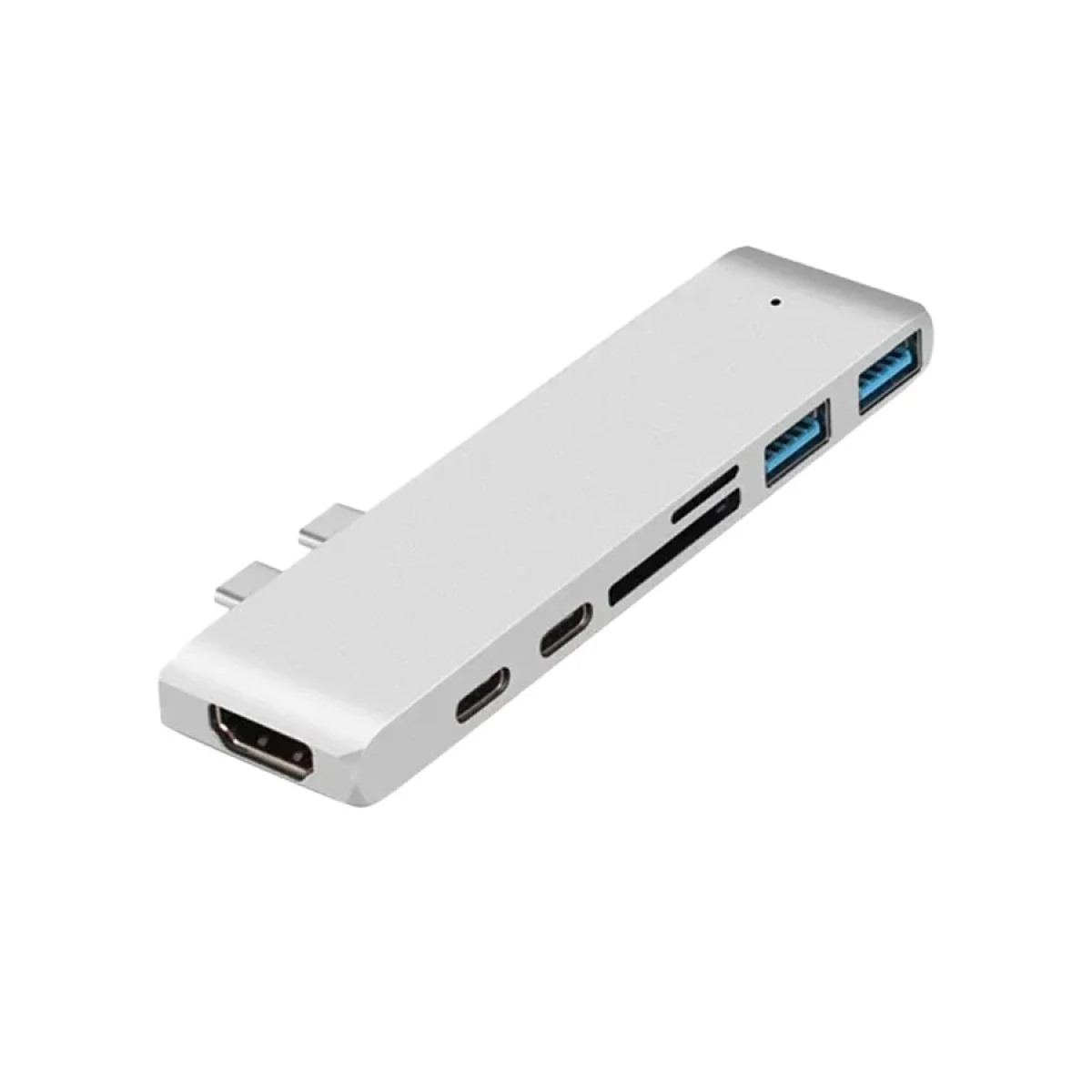 موزع USB-C 7 في 1 مع مخرج HD وقارئ بطاقات SD وmicroSD ومنفذي USB 3.0