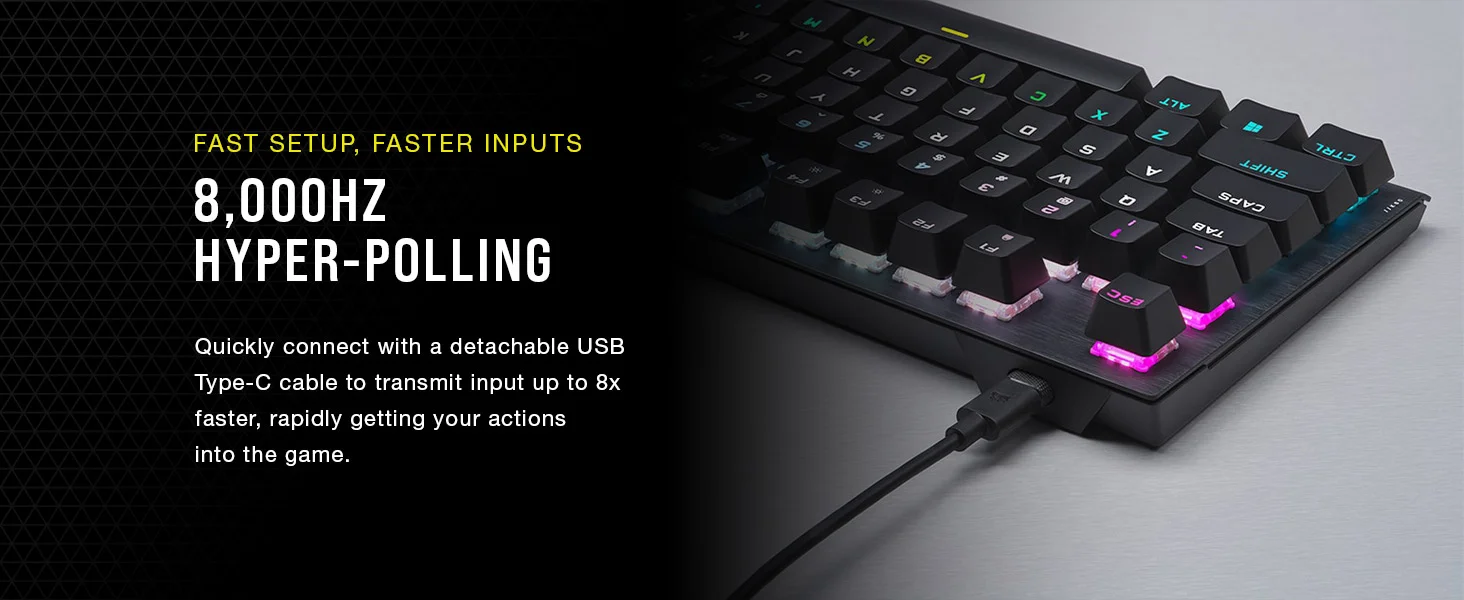 كيبورد ألعاب Corsair K60 PRO TKL RGB بدون لوحة أرقام بسويتشات OPX بصرية ميكانيكية – CH-911D01A-NA - Image 10
