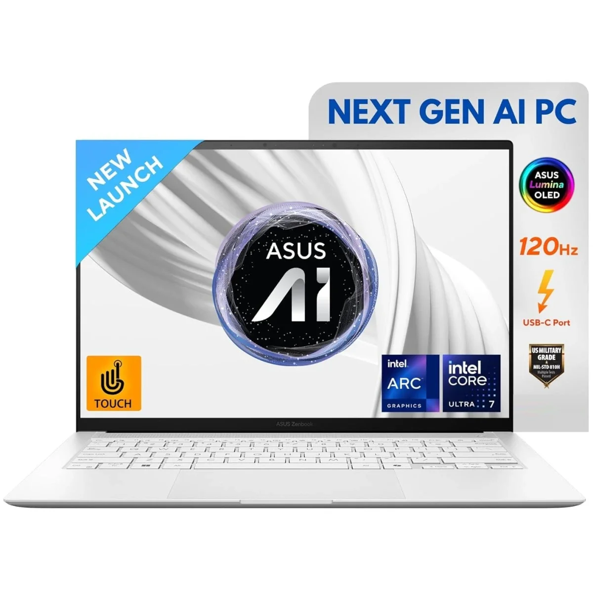 Asus Zenbook S 14 UX5406SA 14-Inch 2.8K OLED 120Hz Touch Laptop, Core Ultra 7 256V, 16GB RAM, 1TB SSD, Scandinavian White - Image 1