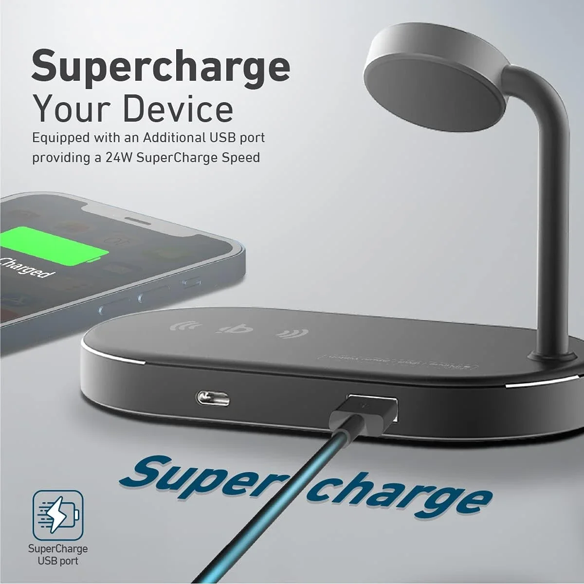 قاعدة شحن لاسلكي 3 في 1 Promate WavePower بقدرة Qi 15 واط ومنفذ USB-A 24 واط - Thumbnail 4